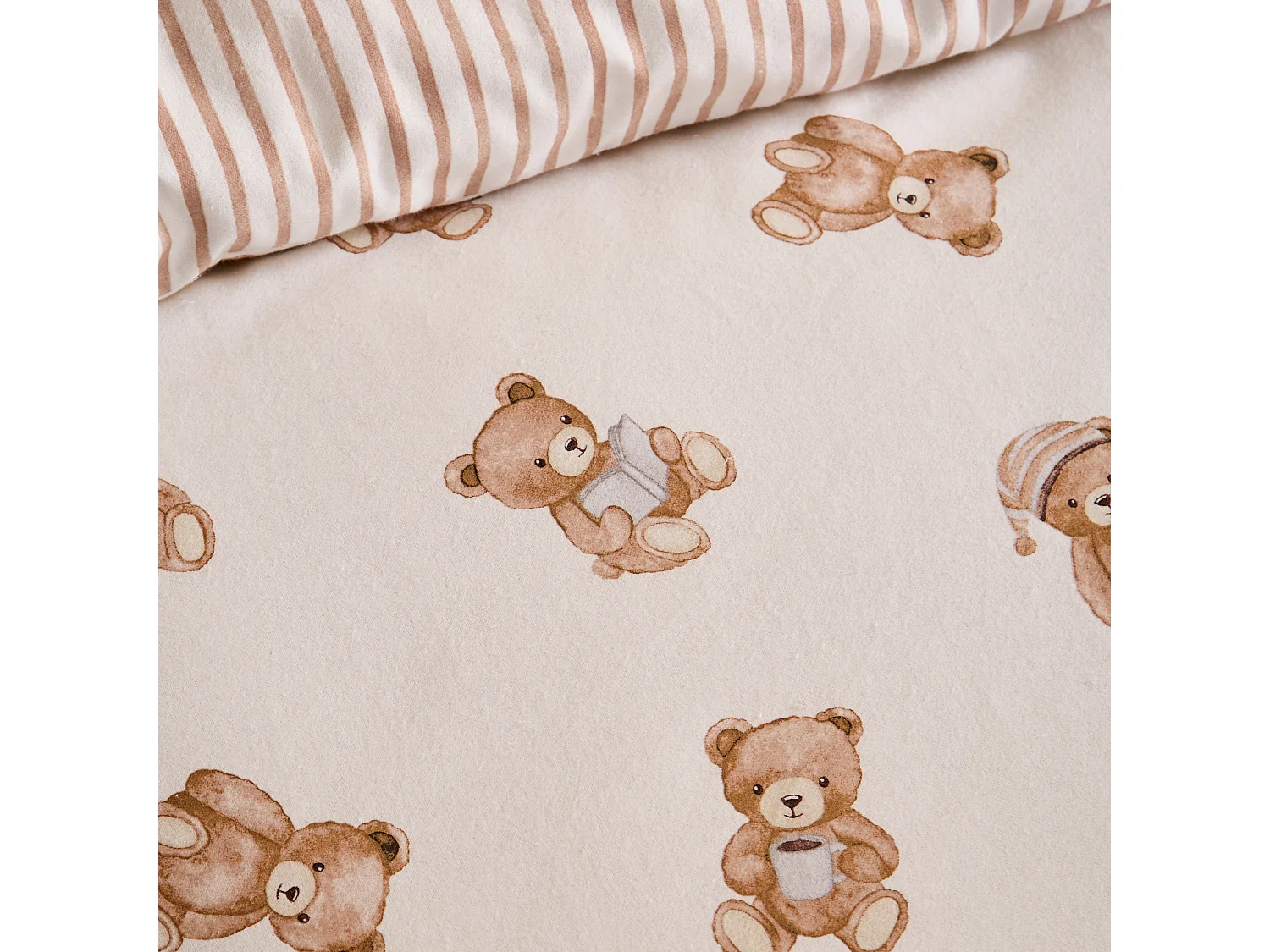 Catherine Lansfield Brushed Cotton Teddy Bear Reversible Junior Duvet Cover Set with Pillowcase Cream