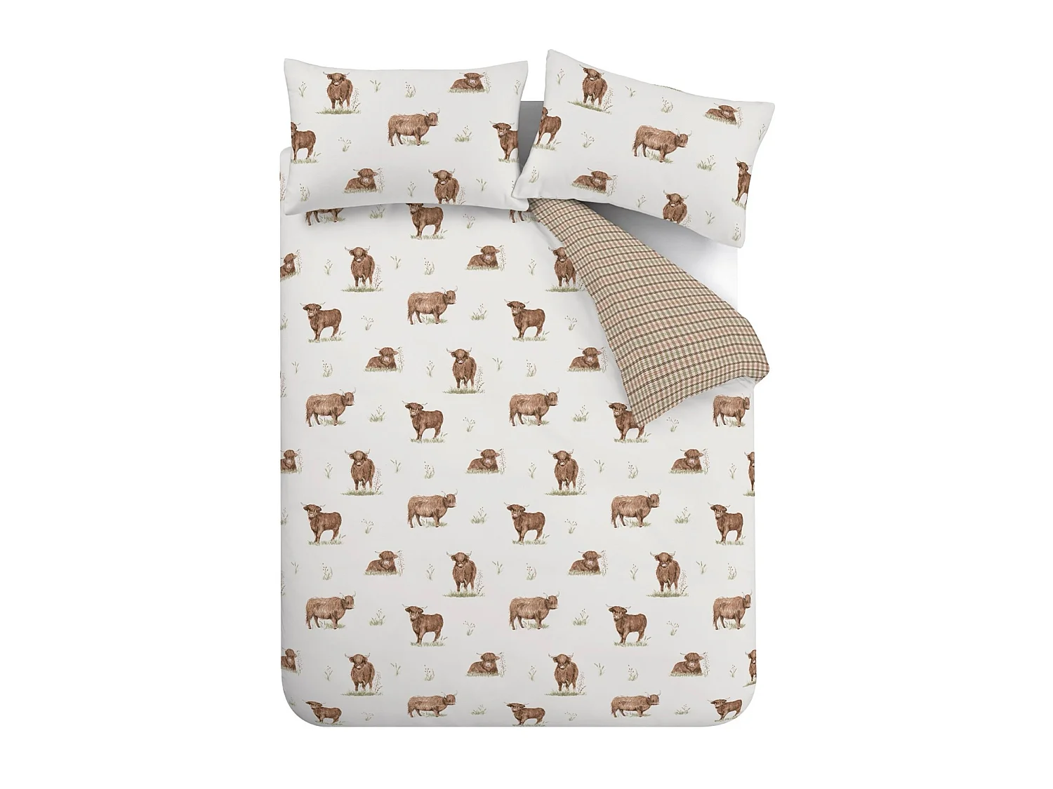 Catherine Lansfield Angus Highland Cow Reversible Single Duvet Cover Set with Pillowcase Natural