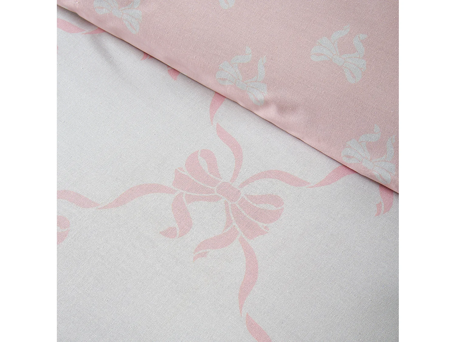 Catherine Lansfield Pretty Bows Reversible Double Duvet Cover Set with Pillowcases Pink