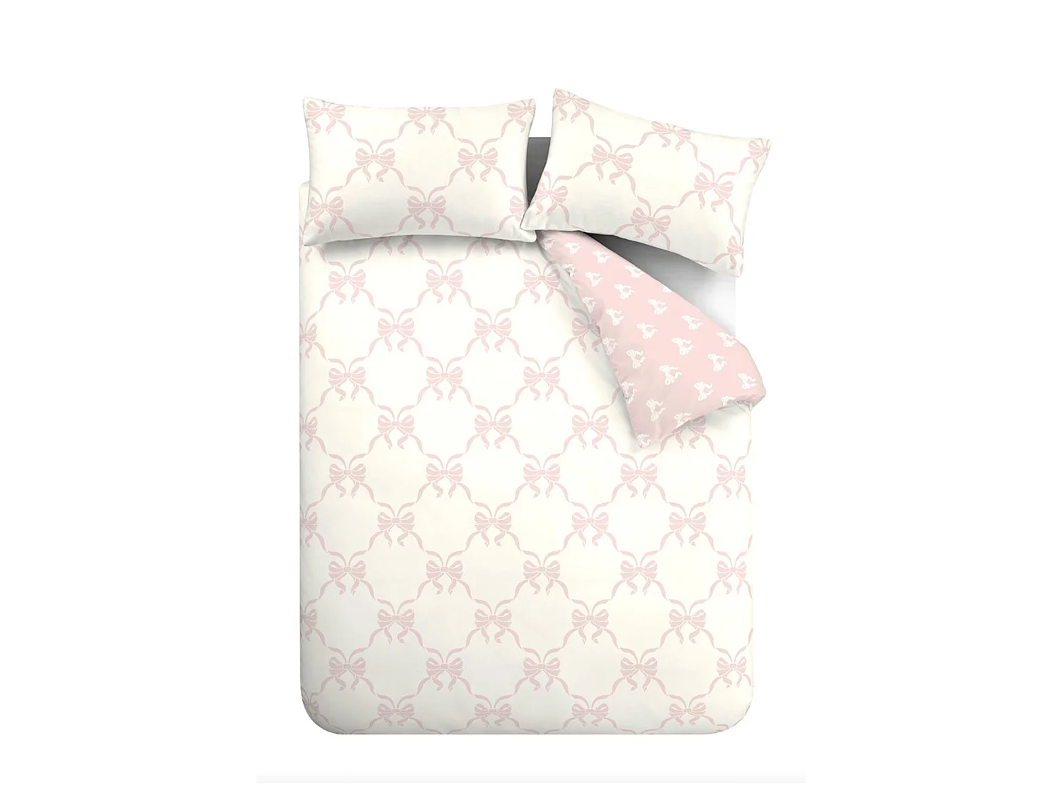 Catherine Lansfield Pretty Bows Reversible Double Duvet Cover Set with Pillowcases Pink