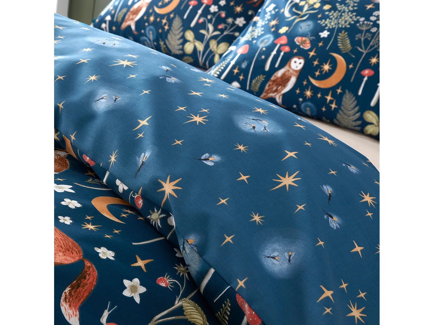 Catherine Lansfield Enchanted Twilight Animals Reversible Double Duvet Cover Set with Pillowcases Navy Blue