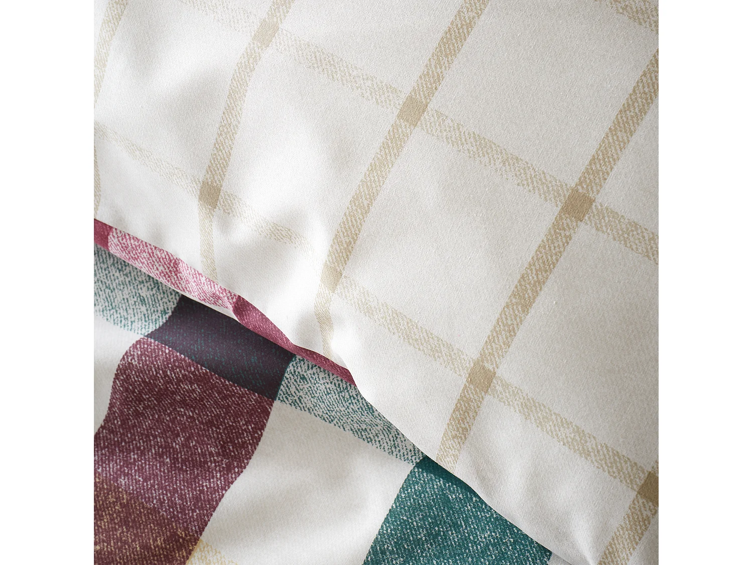 Catherine Lansfield Autumn Check Reversible Single Duvet Cover Set with Pillowcase Natural Plum