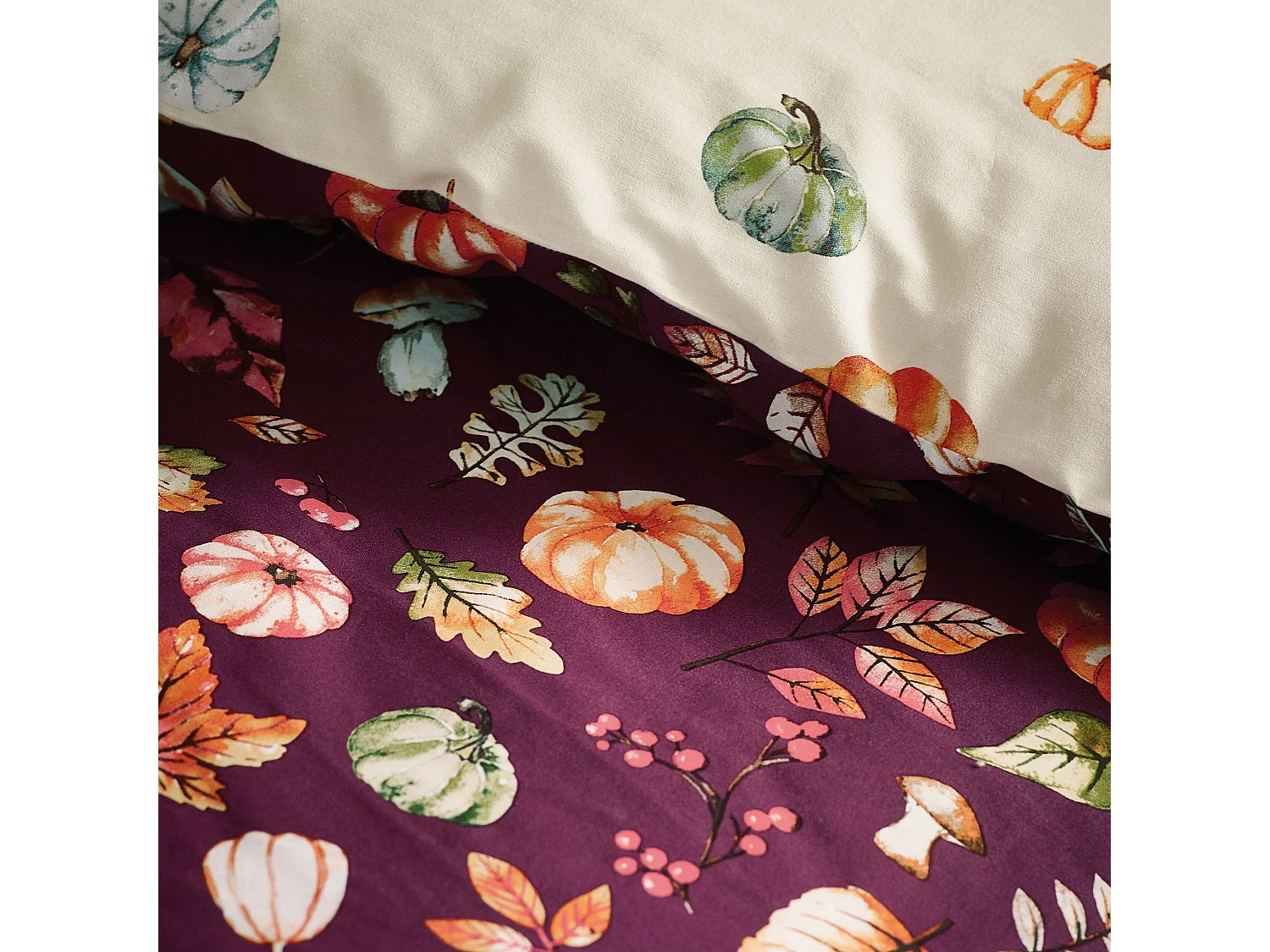 Catherine Lansfield Autumn Pumpkins Reversible Single Duvet Cover Set with Pillowcase Plum