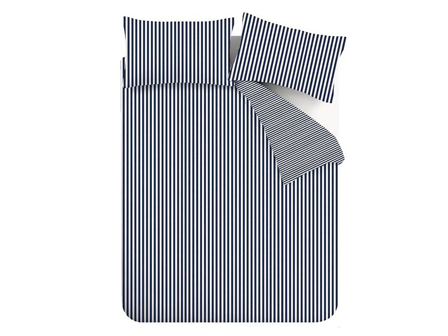 Catherine Lansfield Brushed Cotton Stripe Reversible Double Duvet Cover Set with Pillowcases Navy Blue