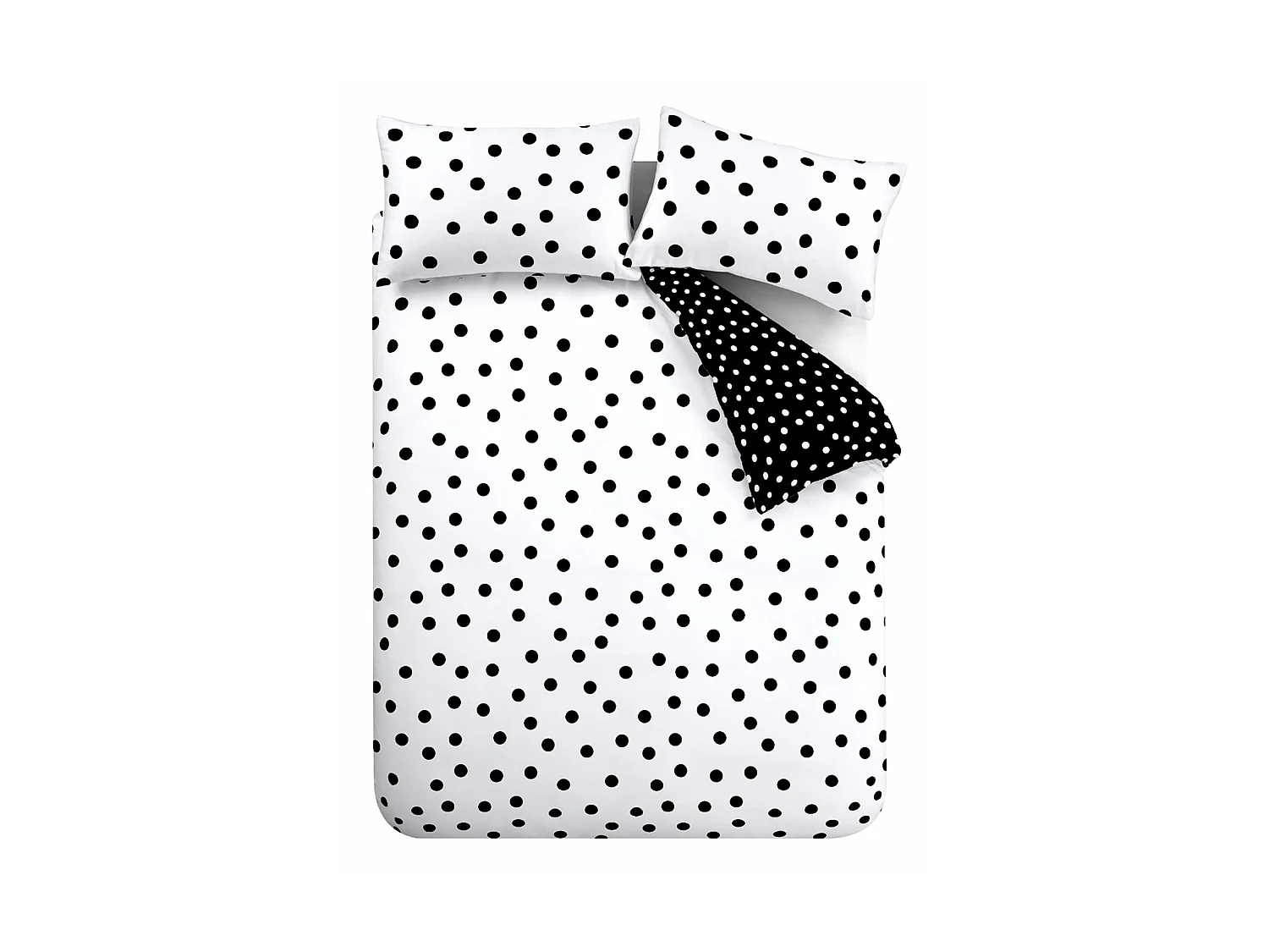 Catherine Lansfield Polka Dot Reversible King Duvet Cover Set with Pillowcases Black / White