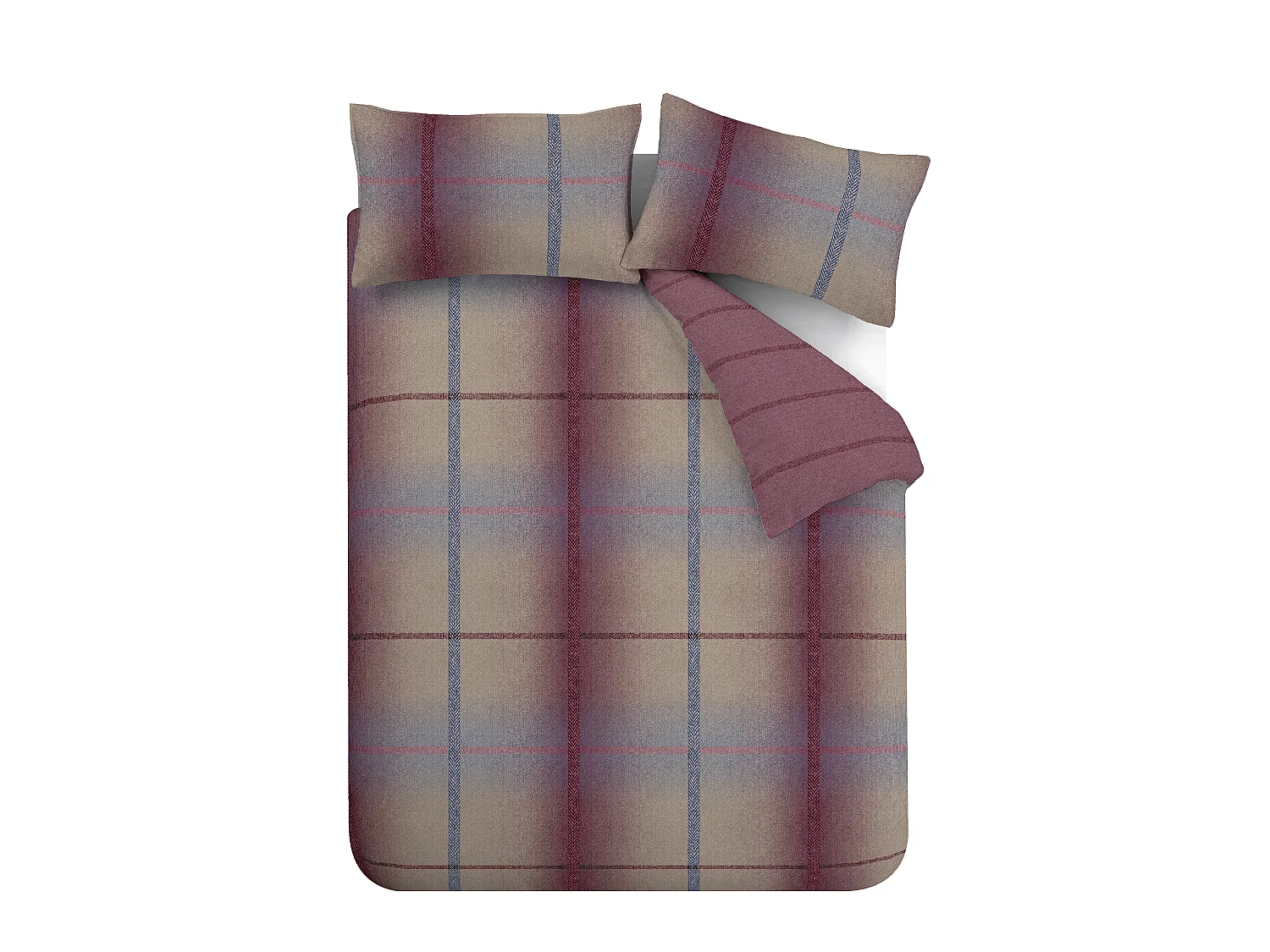 Catherine Lansfield Brushed Cotton Melrose Tweed Check Reversible King Duvet Cover Set with Pillowcases Plum