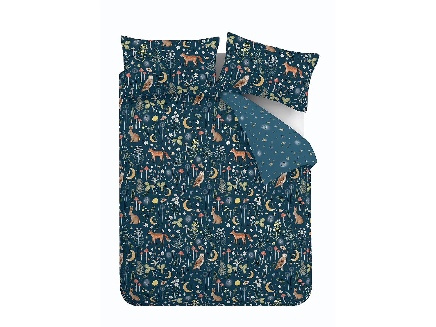 Catherine Lansfield Enchanted Twilight Animals Reversible King Duvet Cover Set with Pillowcases Navy Blue