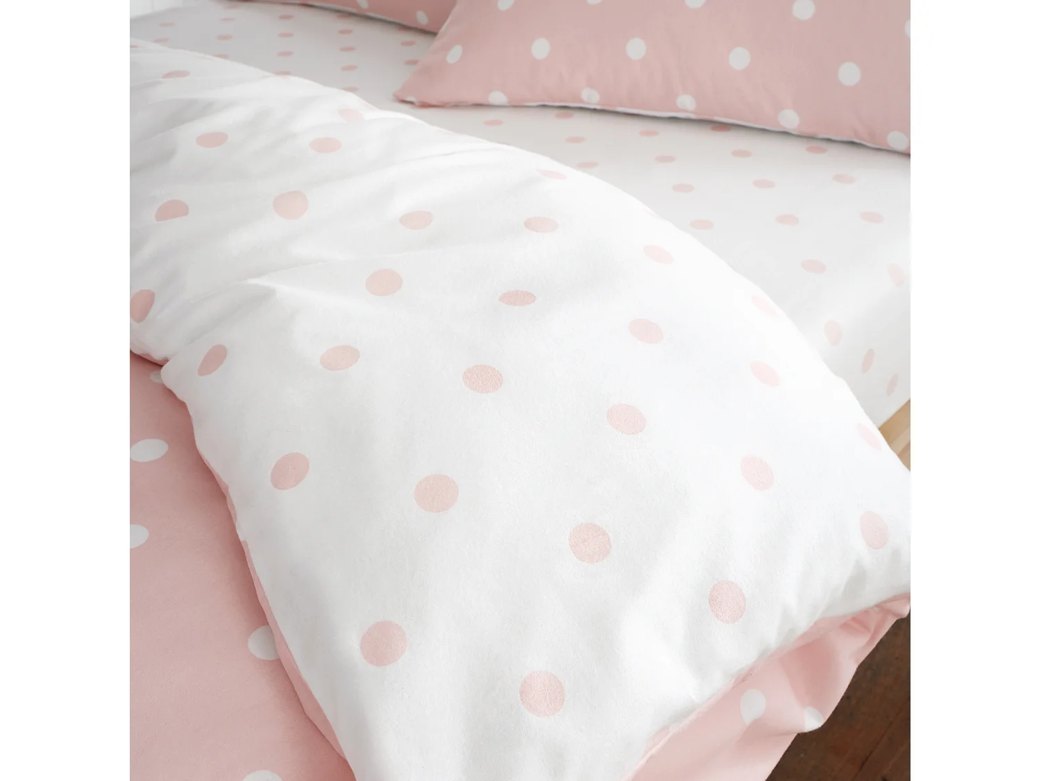 Catherine Lansfield Brushed Cotton Polka Dot Single Fitted Sheet Pink
