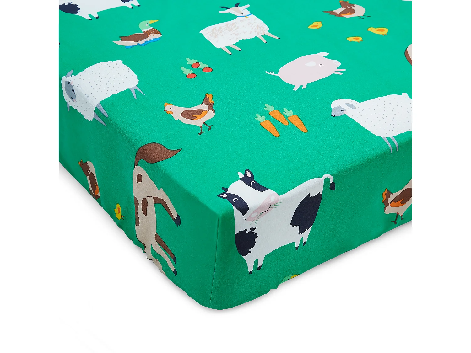 Catherine Lansfield Farmyard Animals Single Fitted Sheet Green