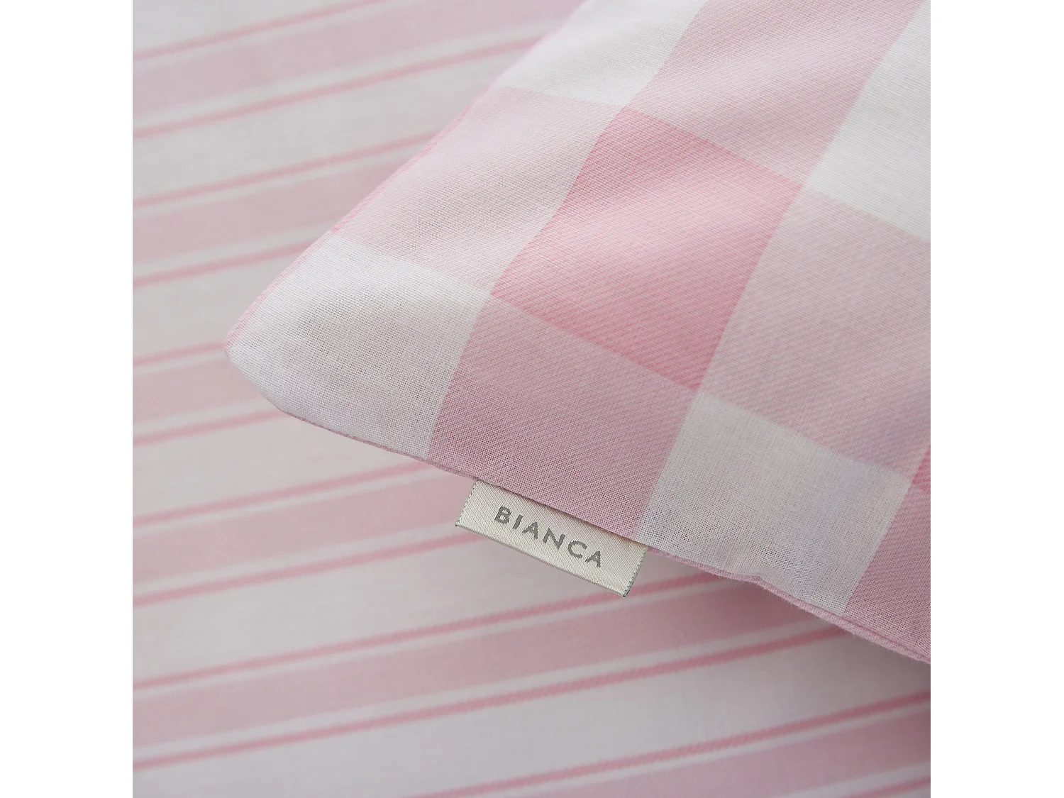 Bianca Fine Linens Check and Stripe Cotton Single Fitted Sheet White Pink
