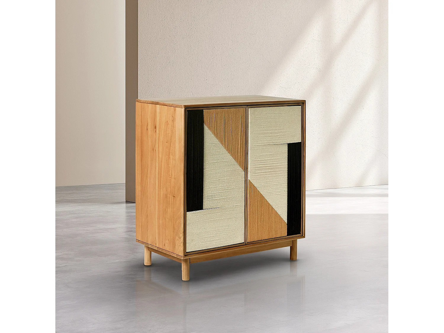 Habitat - Buffet 2 portes en bois massif et fils de coton tissés - Naturel - Calen