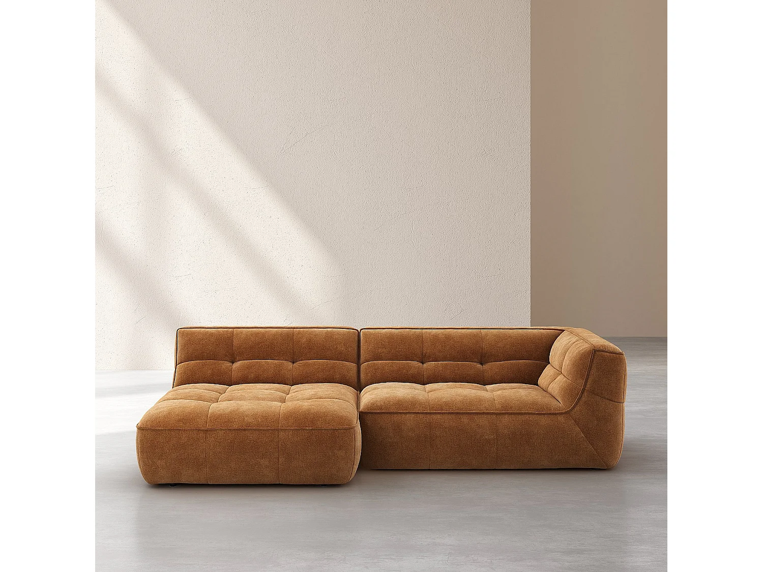 Habitat - Canapé d'angle gauche modulable en tissu - Ocre foncé - Orieto