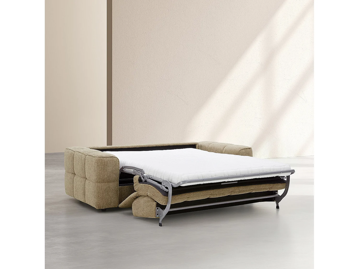 Habitat - Canapé convertible 3 places - Couchage 140 cm - Matelas 12 cm - Tissu texturé - Taupe - Lagos