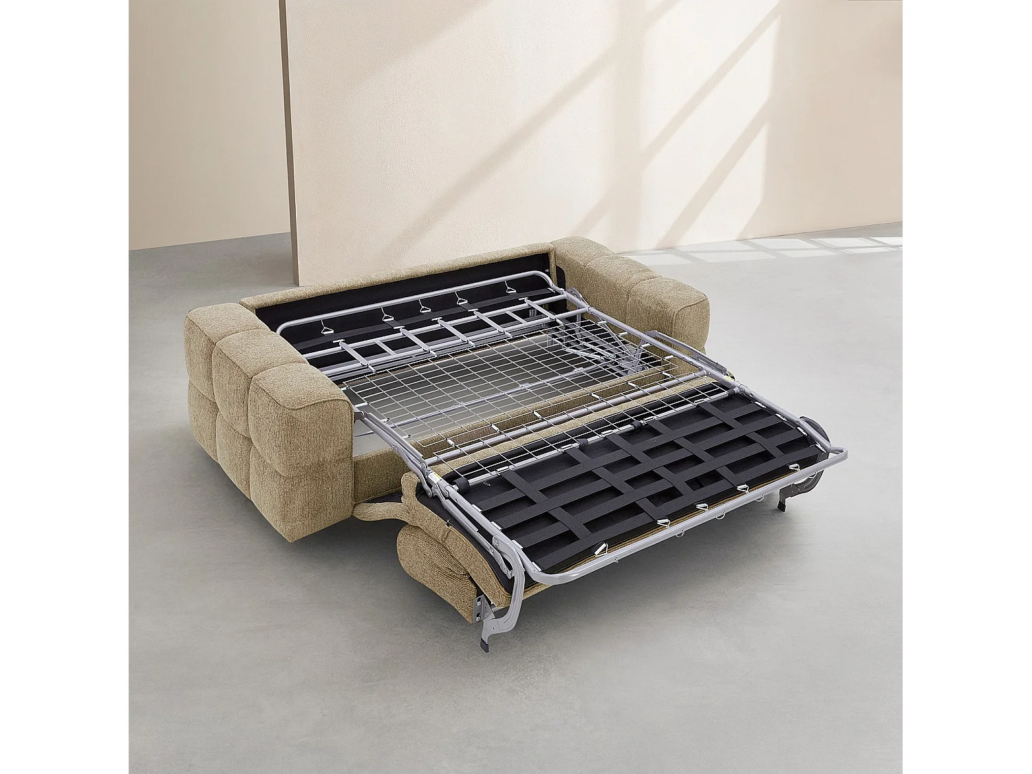 Habitat - Canapé convertible 3 places - Couchage 140 cm - Matelas 12 cm - Tissu texturé - Taupe - Lagos