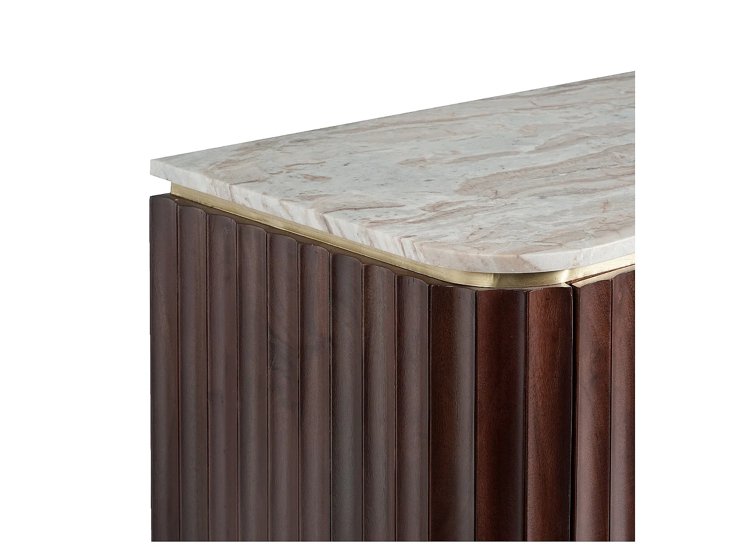 Habitat - Buffet 2 portes et 3 tiroirs en bois massif avec plateau en marbre - Naturel foncé - Hector