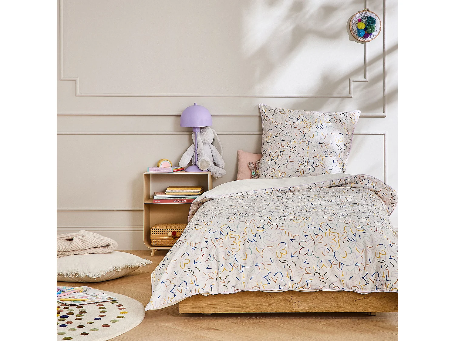 Habitat - Parure de lit en percale de coton bio - 140 x 200 cm - Motifs à fleurs - Design by Floriane Jacques - Albane