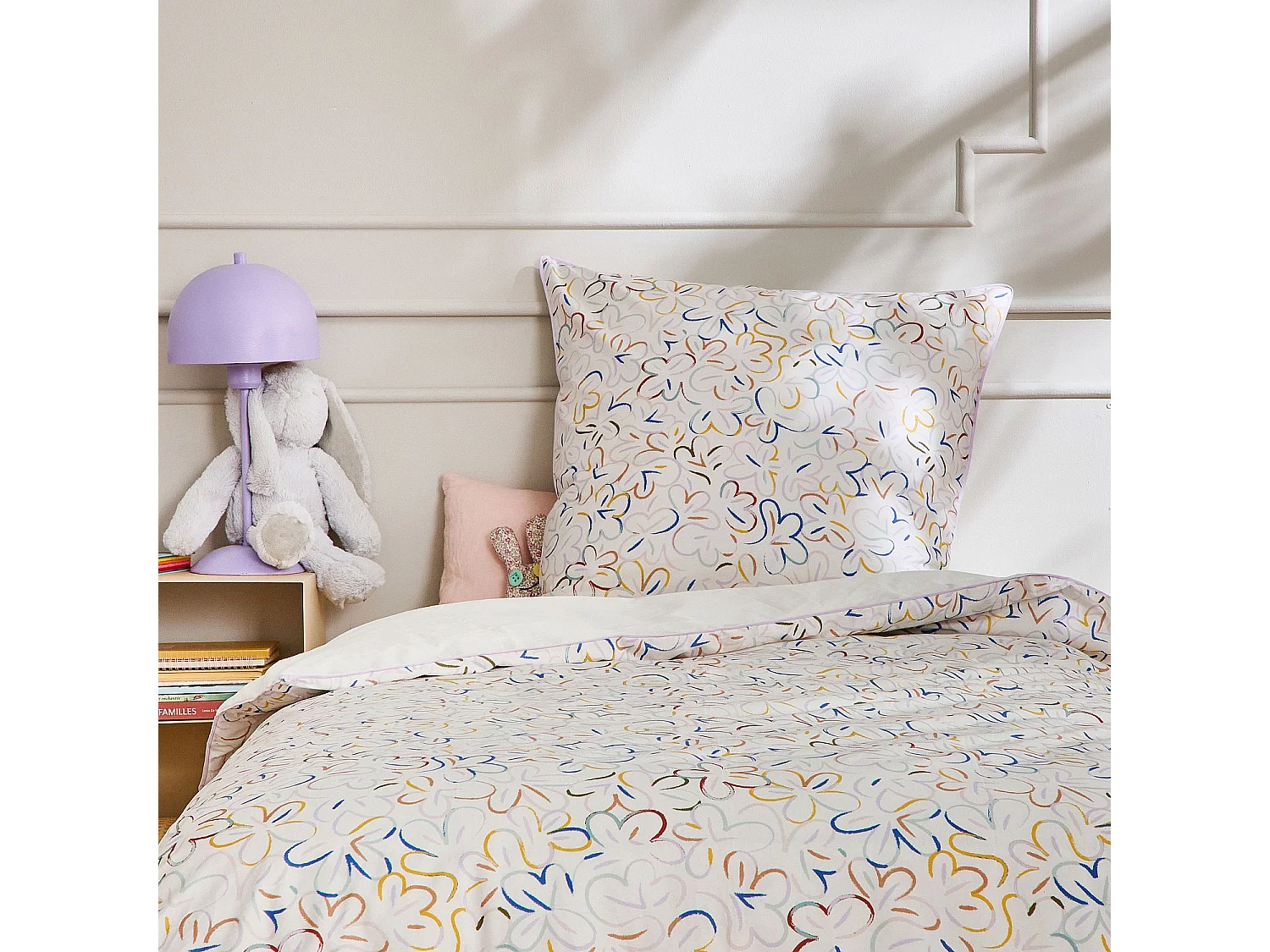 Habitat - Parure de lit en percale de coton bio - 140 x 200 cm - Motifs à fleurs - Design by Floriane Jacques - Albane