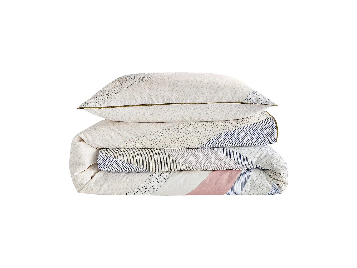 Habitat - Parure de lit en percale de coton bio - 140 x 200 cm - Bleu et Kaki - Design by Floriane Jacques - Azelie