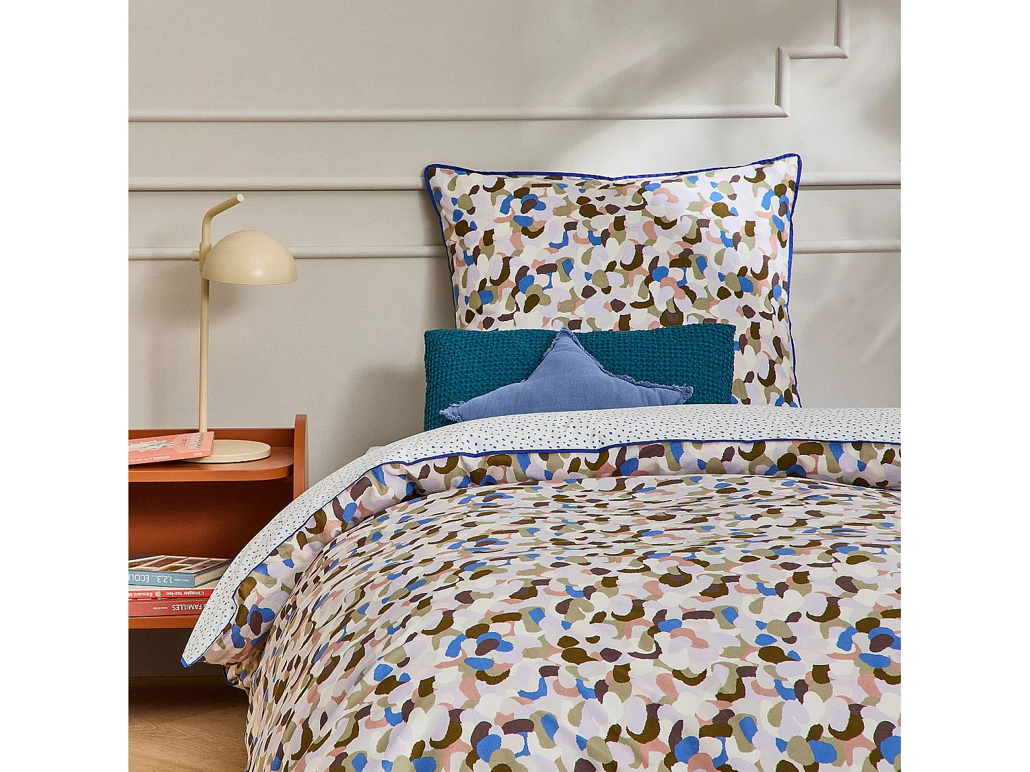 Habitat - Parure de lit en percale de coton bio - 140 x 200 cm - Motifs multicolores - Design by Floriane Jacques - Aubin