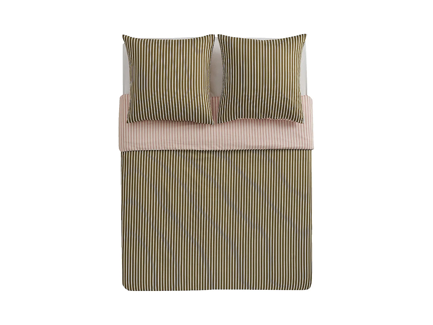 Habitat - Parure de lit réversible en satin de coton bio - 240 x 220 cm et 65 x 65 cm - Rose pâle et vert - Design by Floriane Jacques - Baudouin