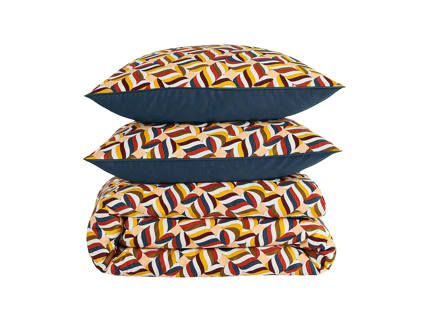 Habitat - Parure de lit réversible en satin de coton bio - 240 x 220 cm - Bleu nuit et Bordeaux - Design by Floriane Jacques - Claudia