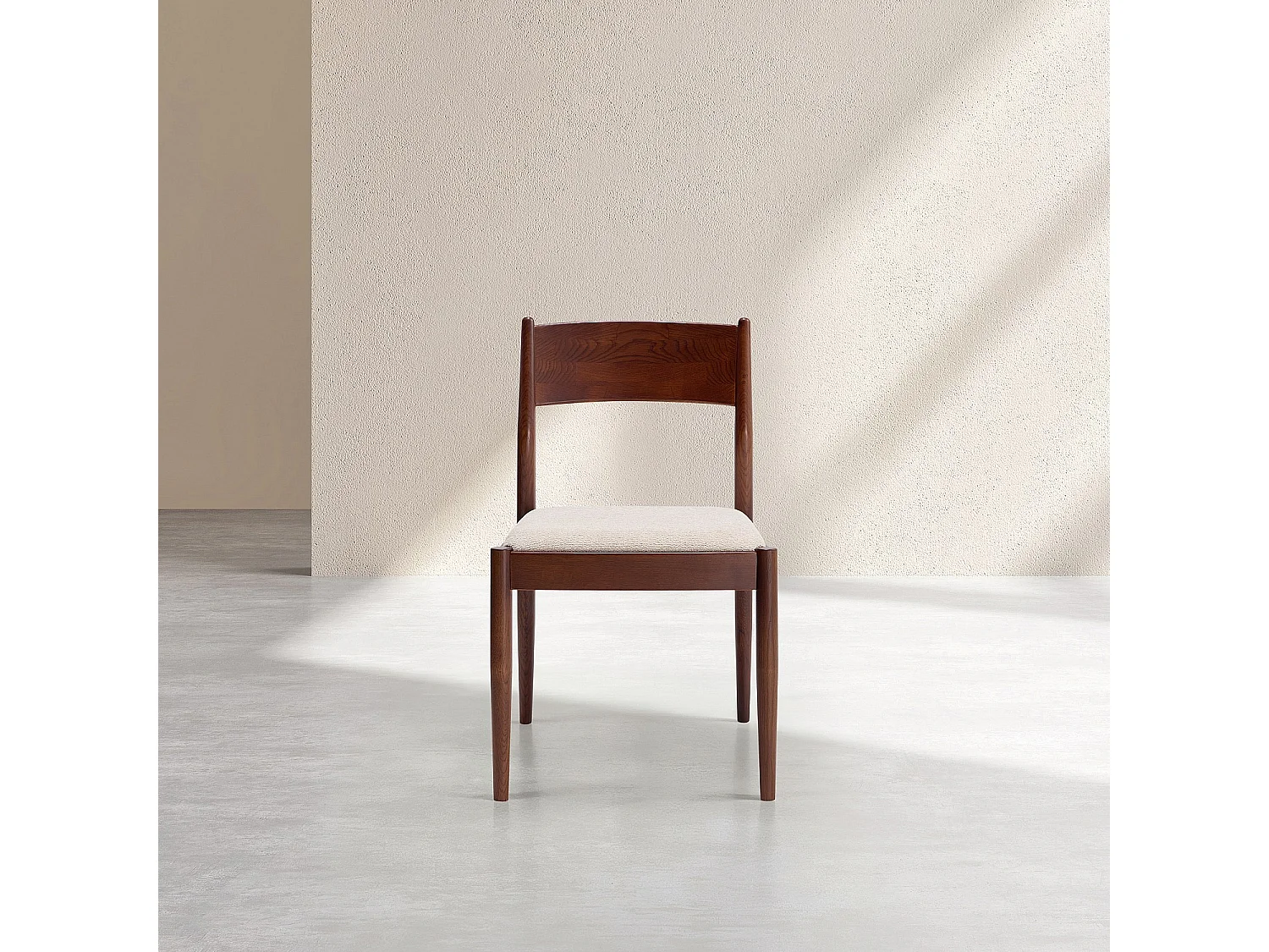 Habitat - Lot de 2 chaises en tissu texturé et noyer massif - Crème - Valoma