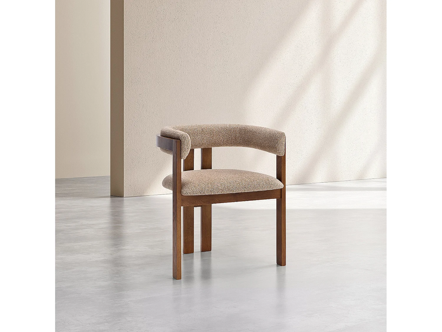 Habitat - Lot de 2 chaises en tissu texturé et noyer massif avec accoudoirs - Beige sable mélangé - Dalya