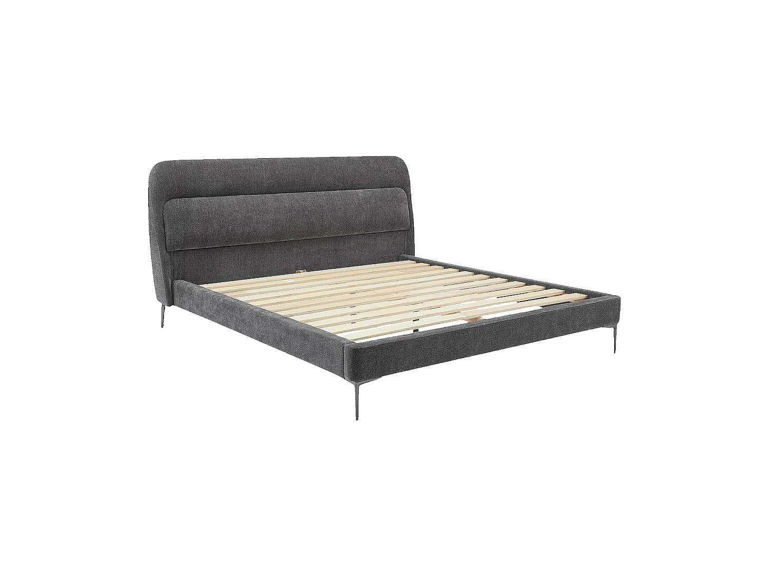 Habitat - Ensemble lit 160 x 200 cm en tissu et matelas Hybride Excellence - Gris galet - Izmir