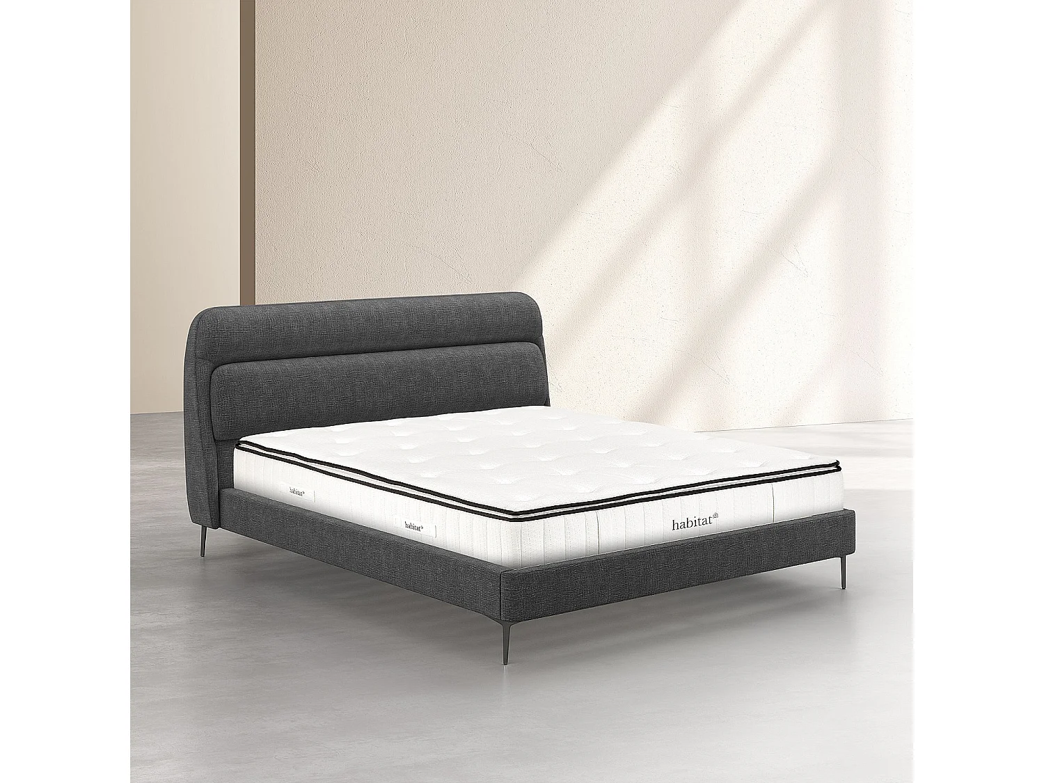 Habitat - Ensemble lit 160 x 200 cm en tissu et matelas Hybride Excellence - Gris galet - Izmir