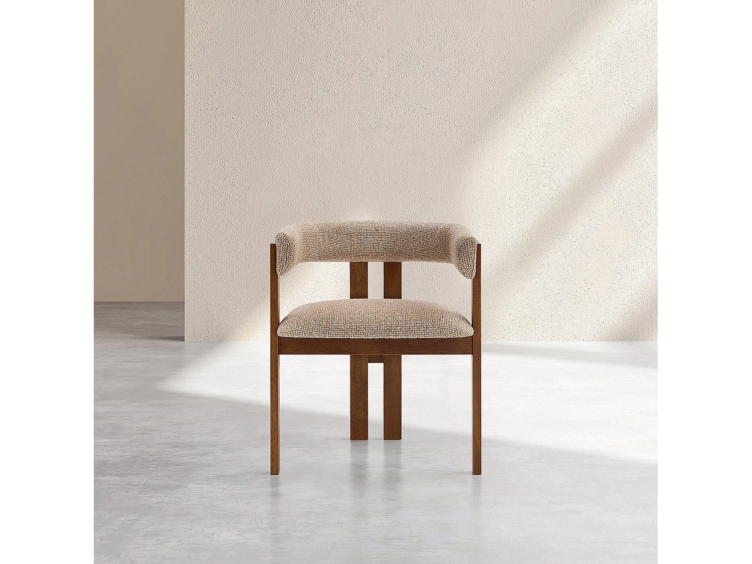 Habitat - Chaise en tissu texturé et noyer massif avec accoudoirs - Beige sable mélangé - Dalya