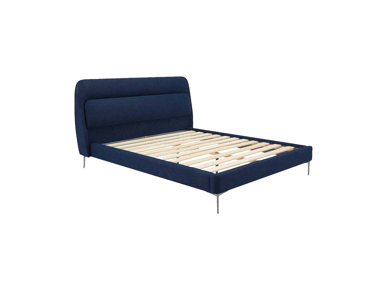 Habitat - Ensemble lit 160 x 200 cm en tissu 3D et matelas Hybride Excellence - Bleu marine - Izmir