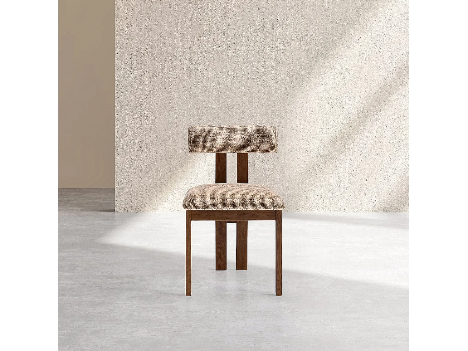 Habitat - Lot de 2 chaises en tissu texturé et noyer massif - Beige sable mélangé - Dalya