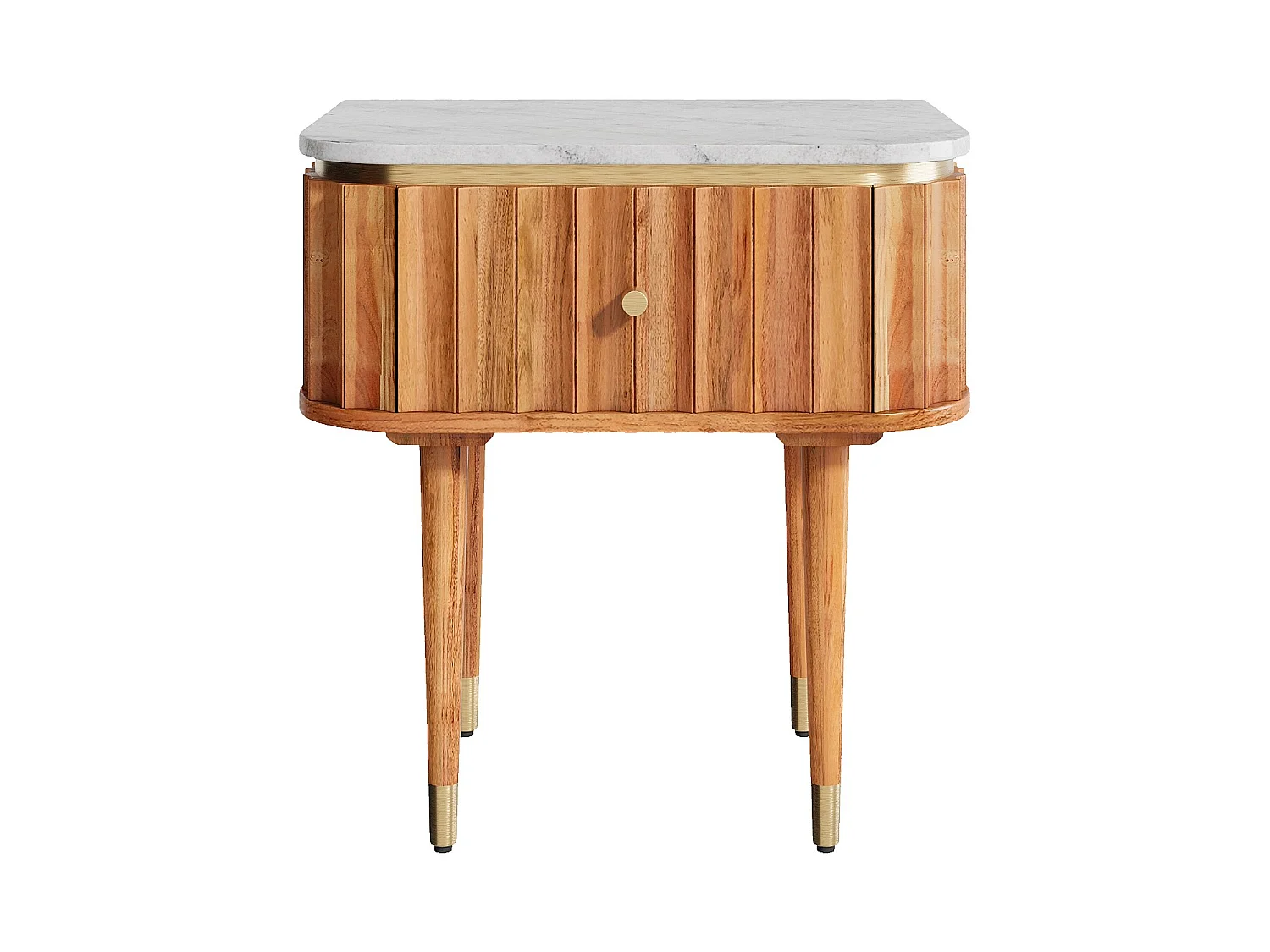 Habitat - Table de chevet en bois massif avec plateau en marbre - Naturel - Hector