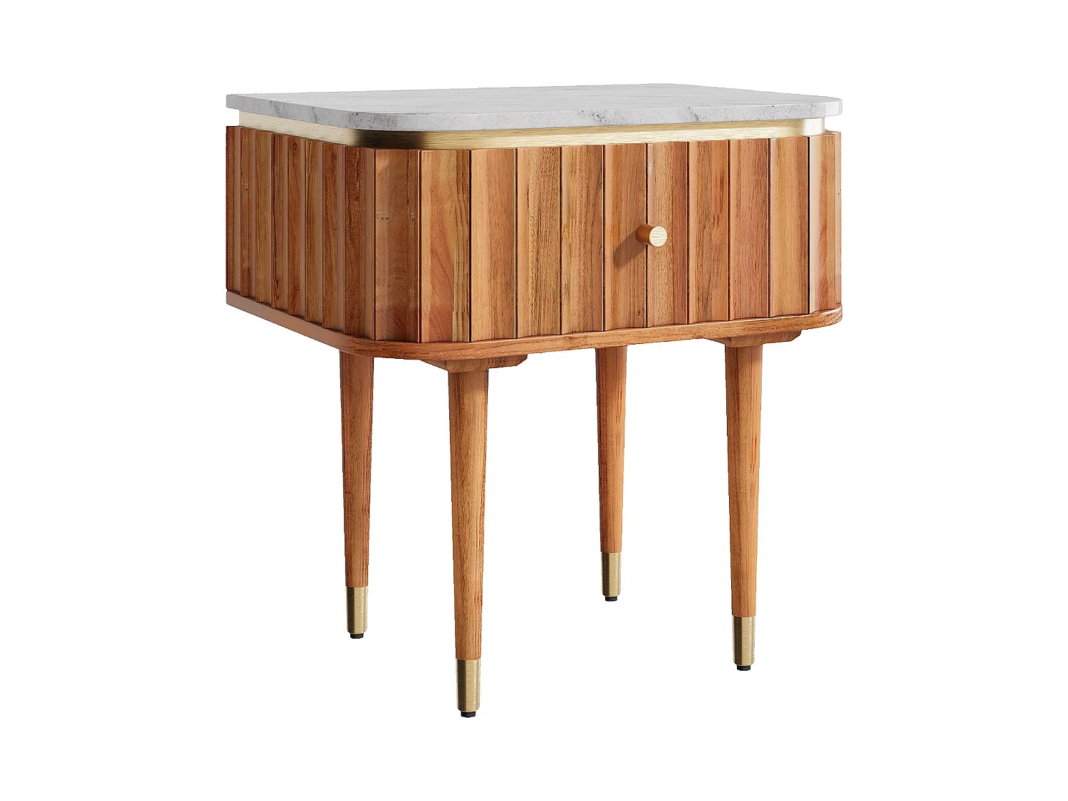 Habitat - Table de chevet en bois massif avec plateau en marbre - Naturel - Hector