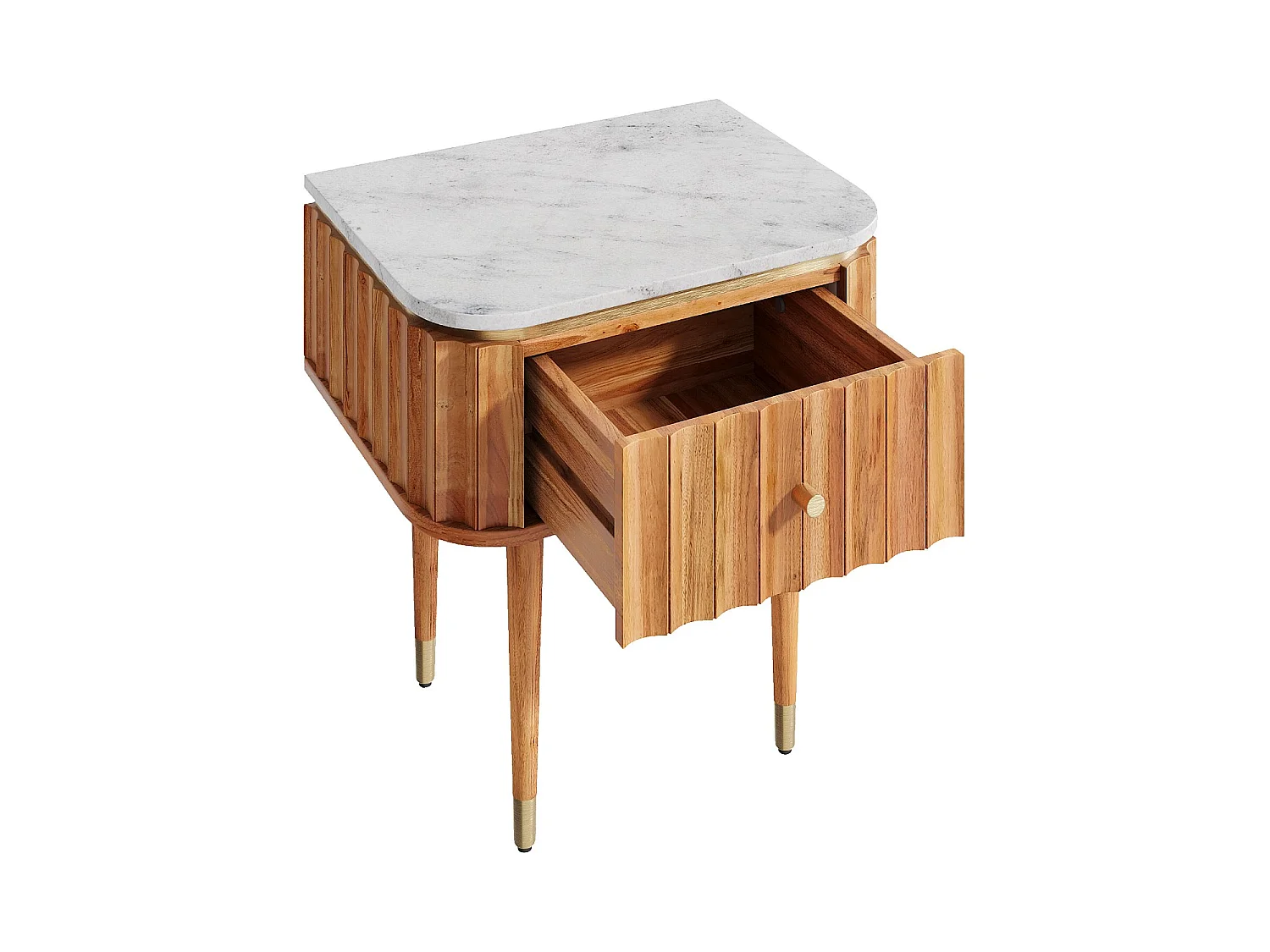 Habitat - Table de chevet en bois massif avec plateau en marbre - Naturel - Hector