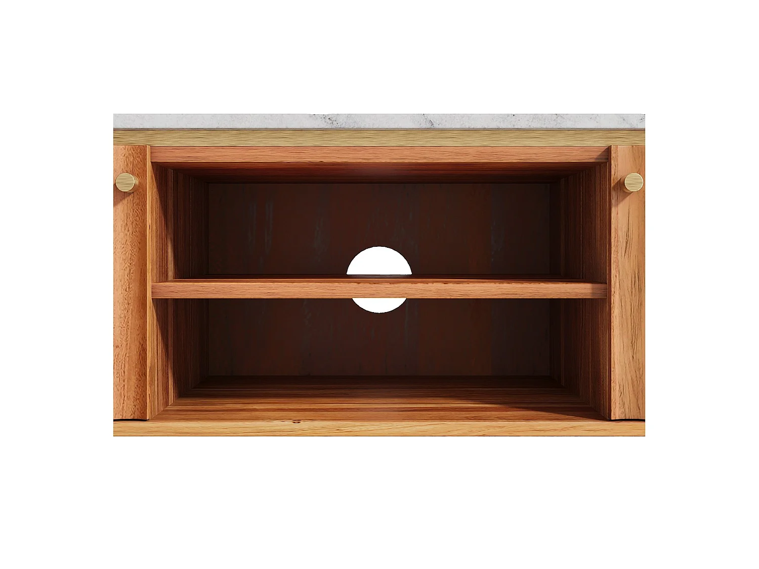 Habitat - Meuble TV 2 portes en bois massif avec plateau en marbre - Naturel - Hector
