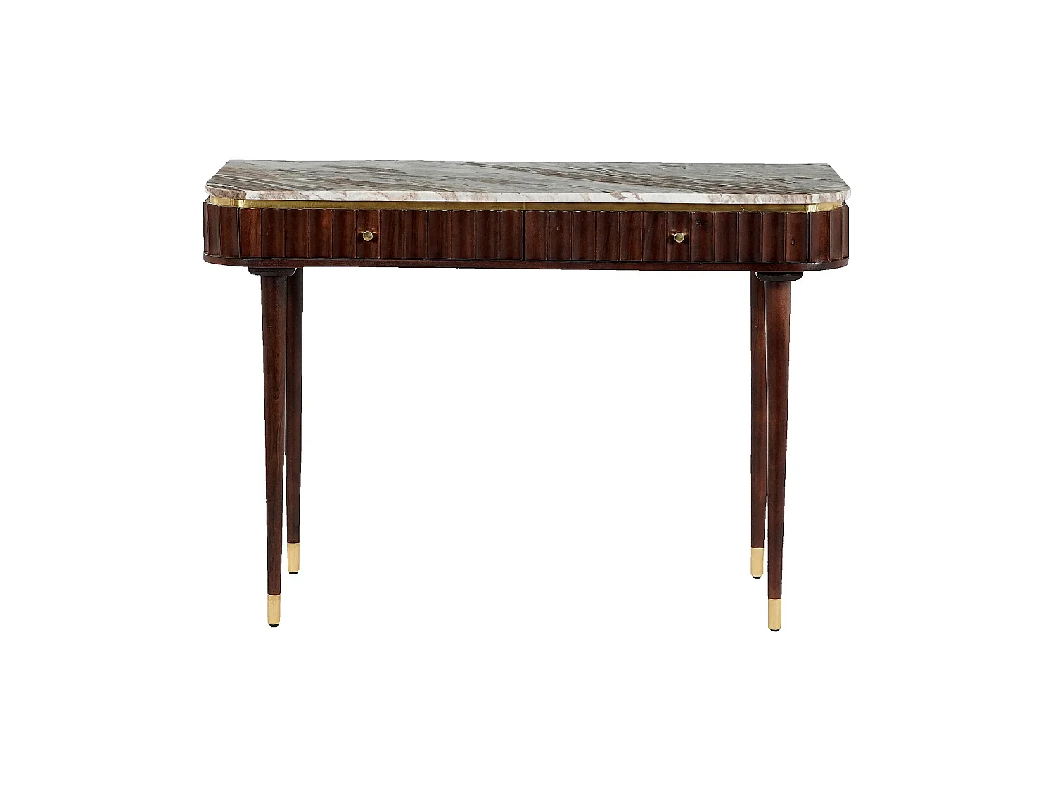Habitat - Console 2 tiroirs en bois massif avec plateau en marbre - Naturel foncé - Hector