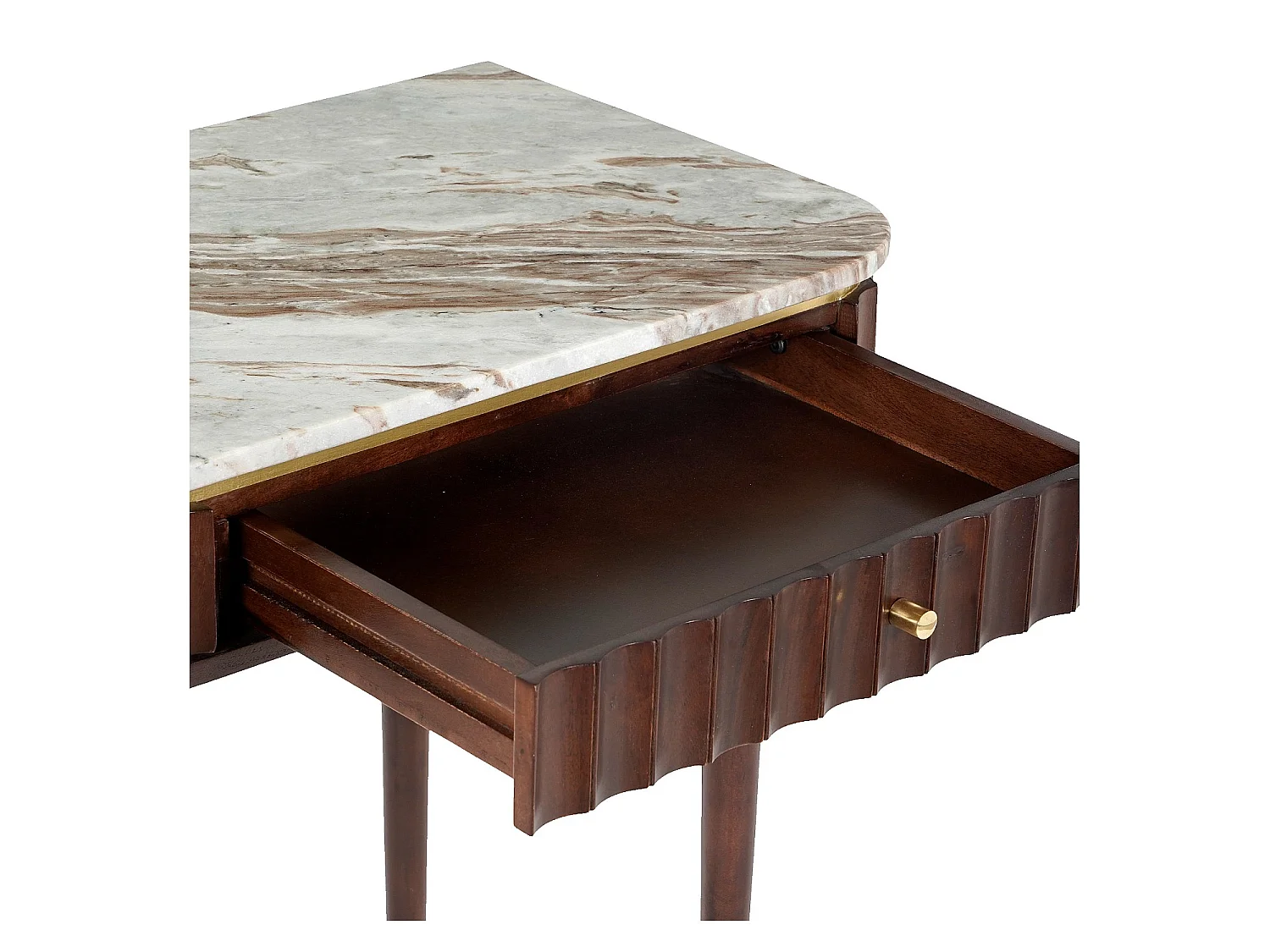Habitat - Console 2 tiroirs en bois massif avec plateau en marbre - Naturel foncé - Hector