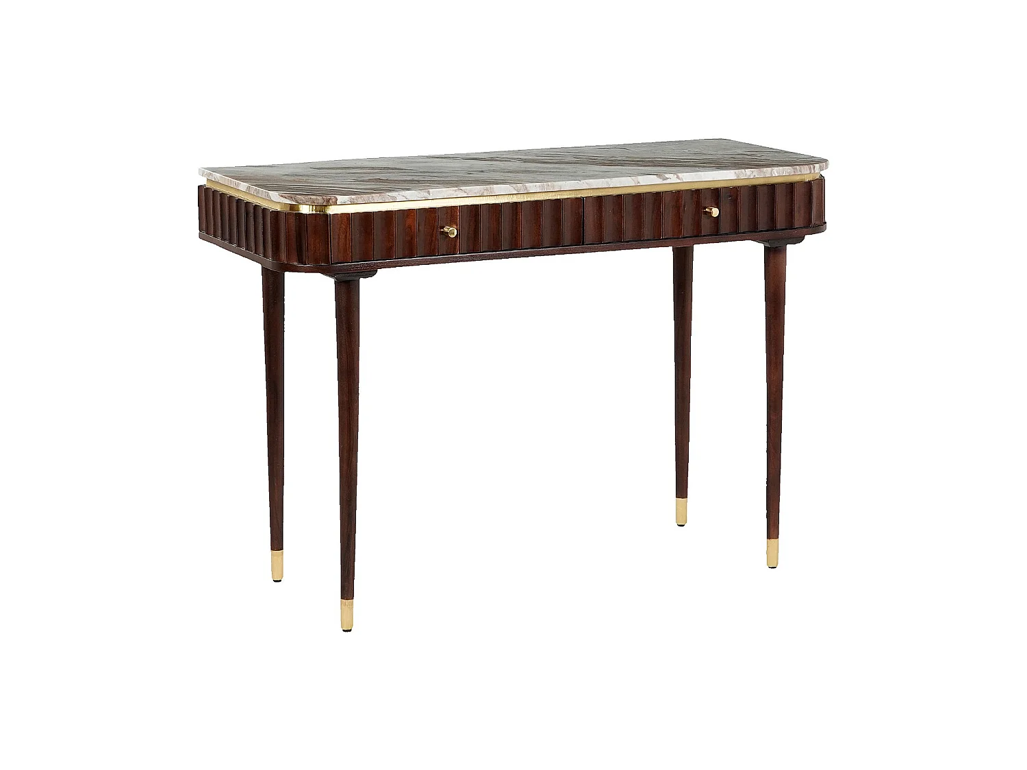 Habitat - Console 2 tiroirs en bois massif avec plateau en marbre - Naturel foncé - Hector