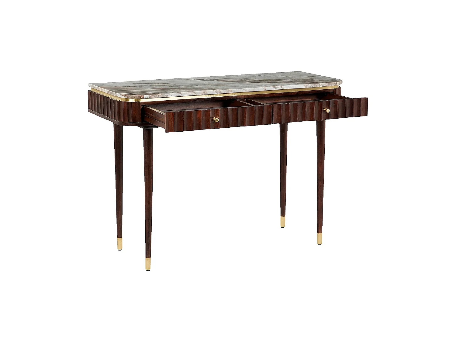 Habitat - Console 2 tiroirs en bois massif avec plateau en marbre - Naturel foncé - Hector