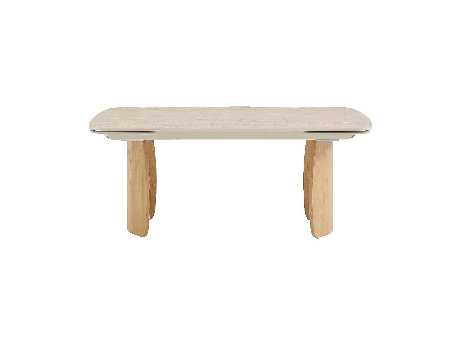 Habitat - Table à manger rectangulaire extensible en céramique effet travertin et pieds finition chêne - 6 à 10 couverts - Beige - Bianca