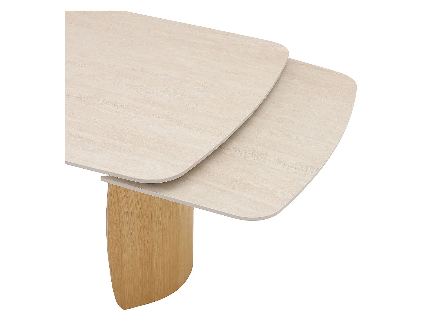 Habitat - Table à manger rectangulaire extensible en céramique effet travertin et pieds finition chêne - 6 à 10 couverts - Beige - Bianca
