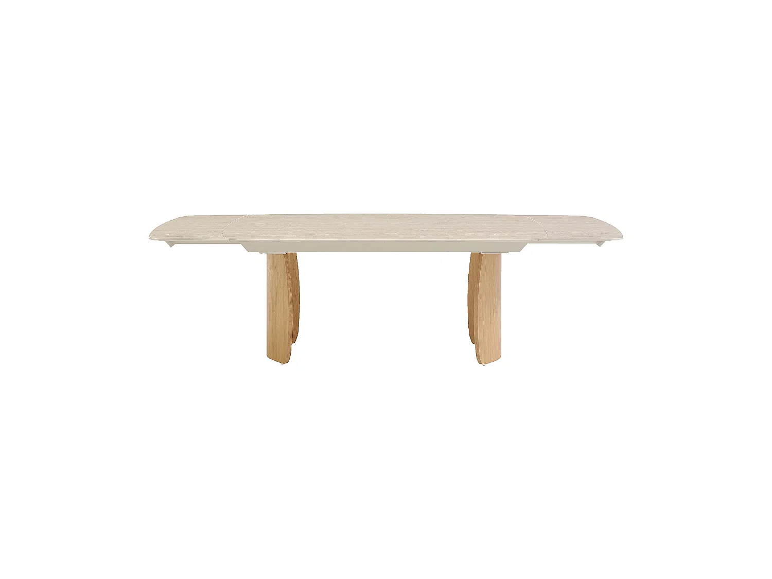 Habitat - Table à manger rectangulaire extensible en céramique effet travertin et pieds finition chêne - 6 à 10 couverts - Beige - Bianca