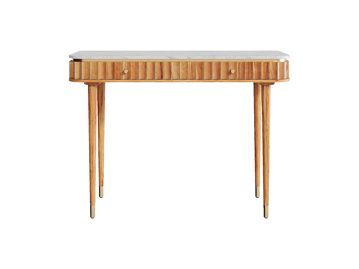 Habitat - Console 2 tiroirs en bois massif avec plateau en marbre - Naturel - Hector