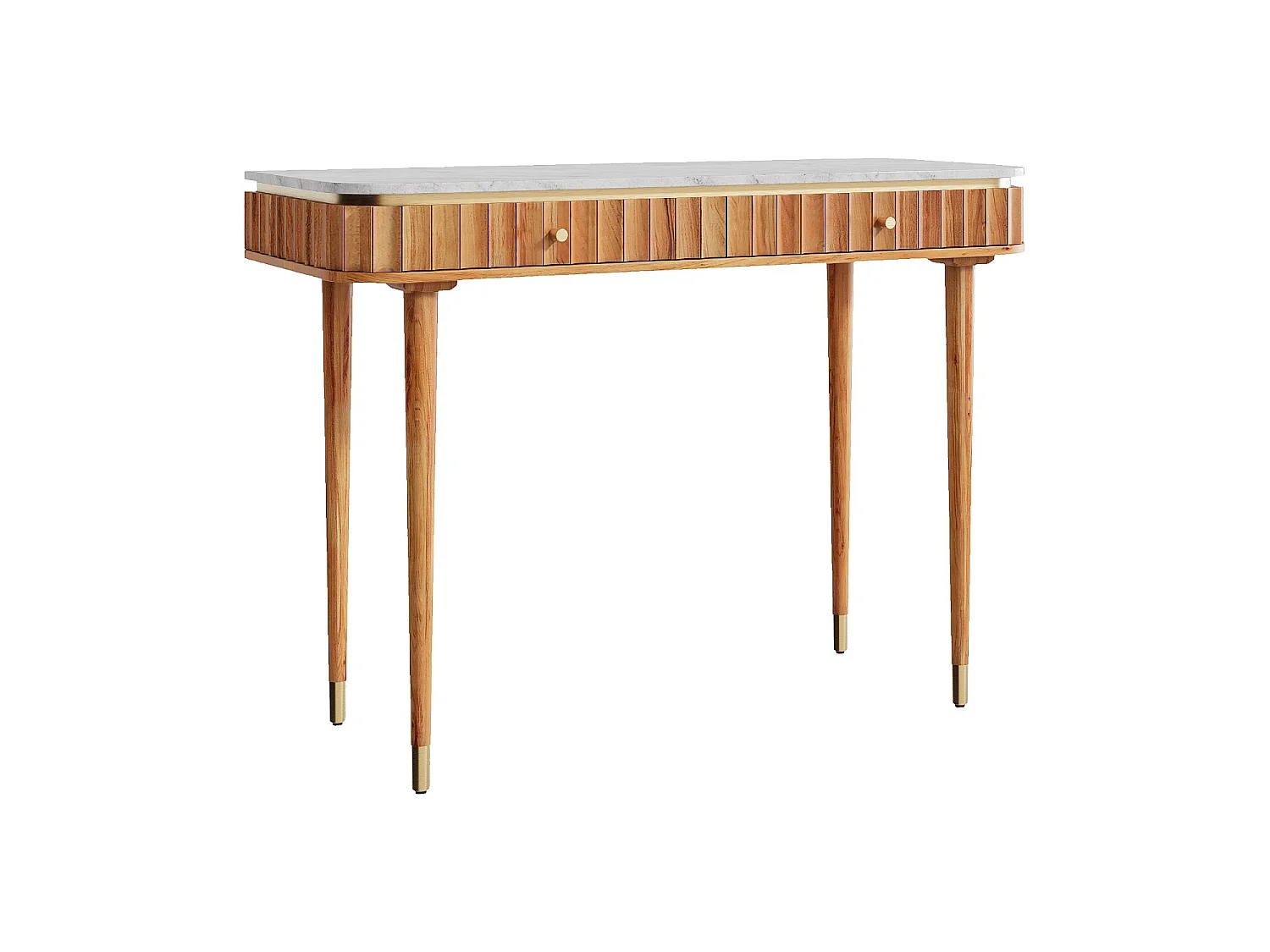 Habitat - Console 2 tiroirs en bois massif avec plateau en marbre - Naturel - Hector