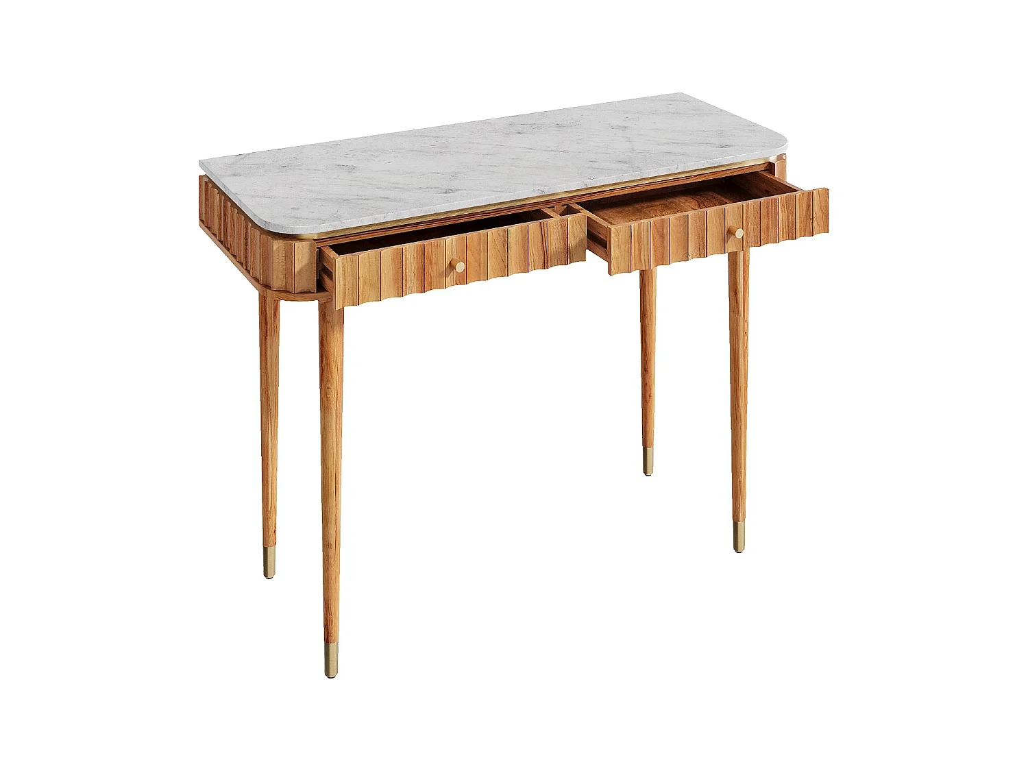 Habitat - Console 2 tiroirs en bois massif avec plateau en marbre - Naturel - Hector