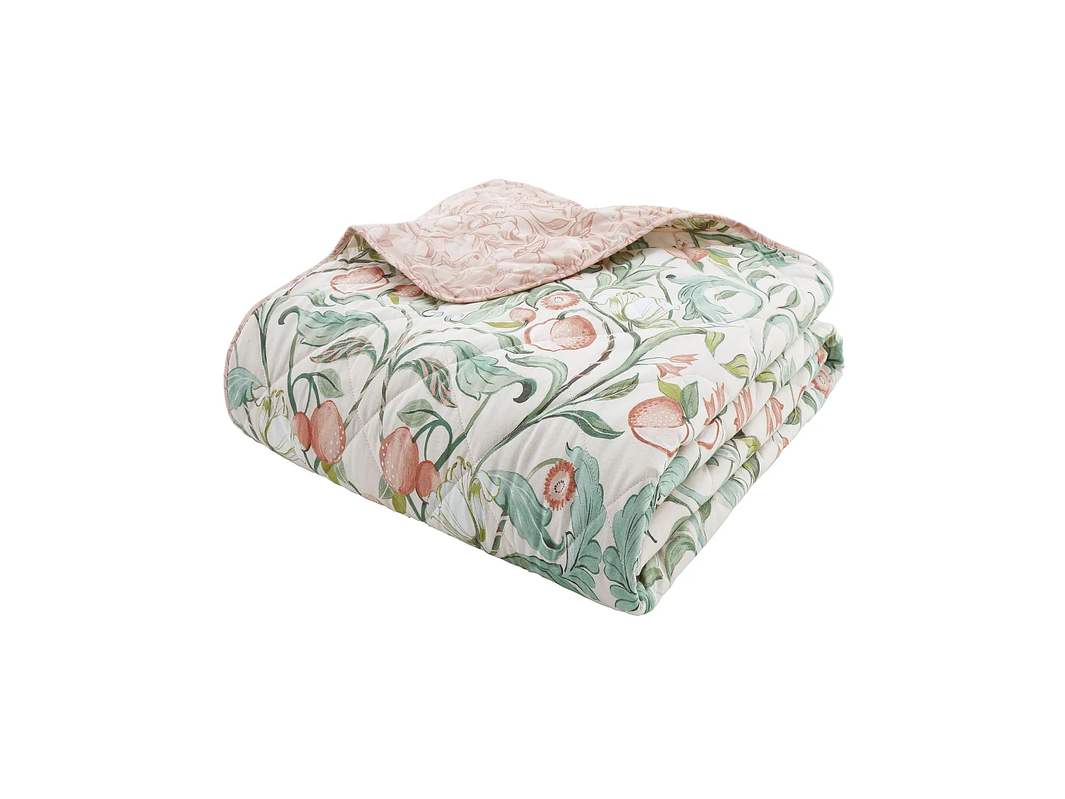 Catherine Lansfield Clarence Floral Reversible 220x230cm Quilted Bedspread Natural