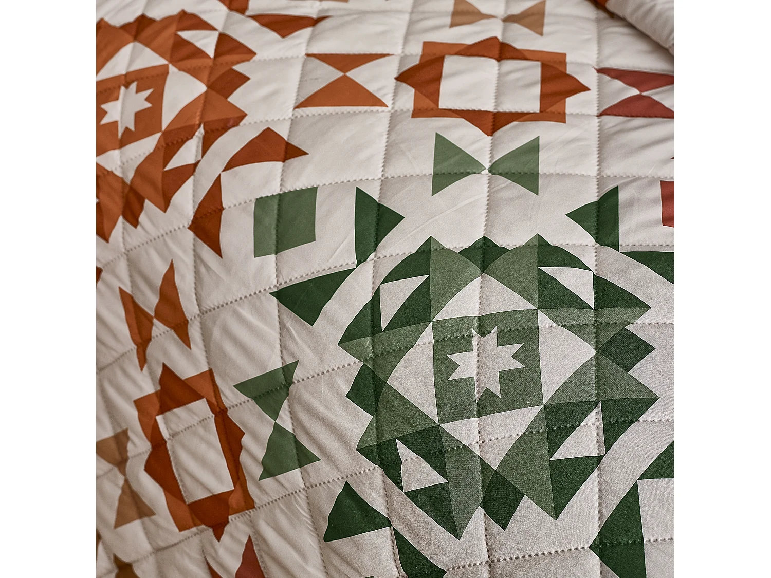 Catherine Lansfield Autumn Patchwork Geo Quilted 220x230cm Bedspread Natural