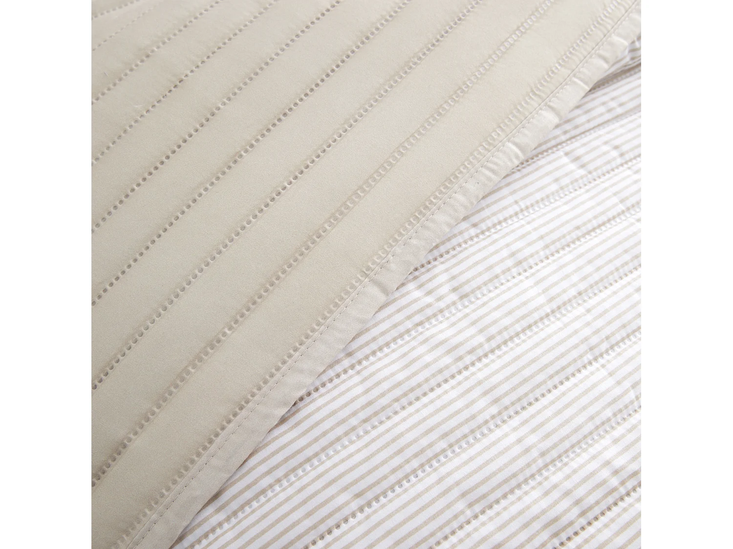 Catherine Lansfield Stripe Quilted Reversible 220x230cm Bedspread Natural