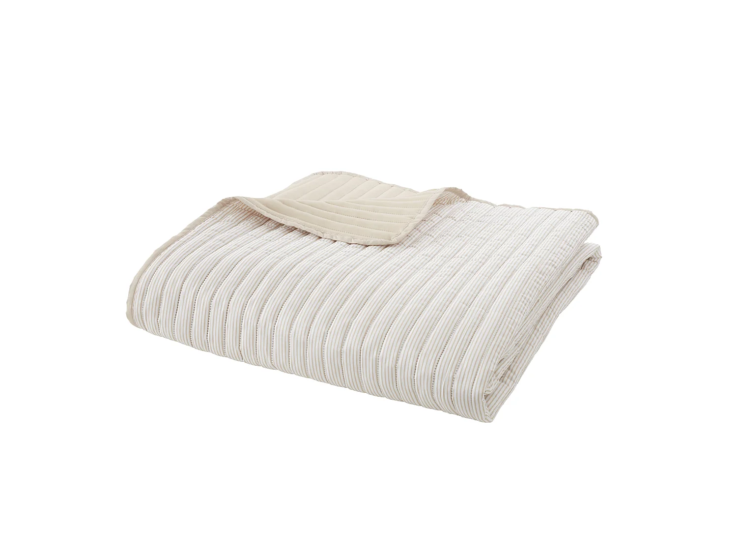 Catherine Lansfield Stripe Quilted Reversible 220x230cm Bedspread Natural